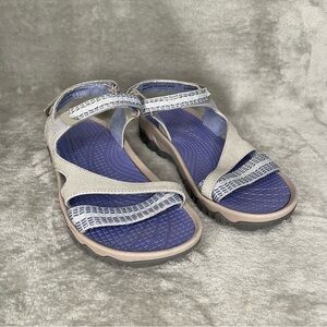 Baretraps Tipper Flat Sandals Size 7 Purple Gray Sporty Comfort Velcro Straps